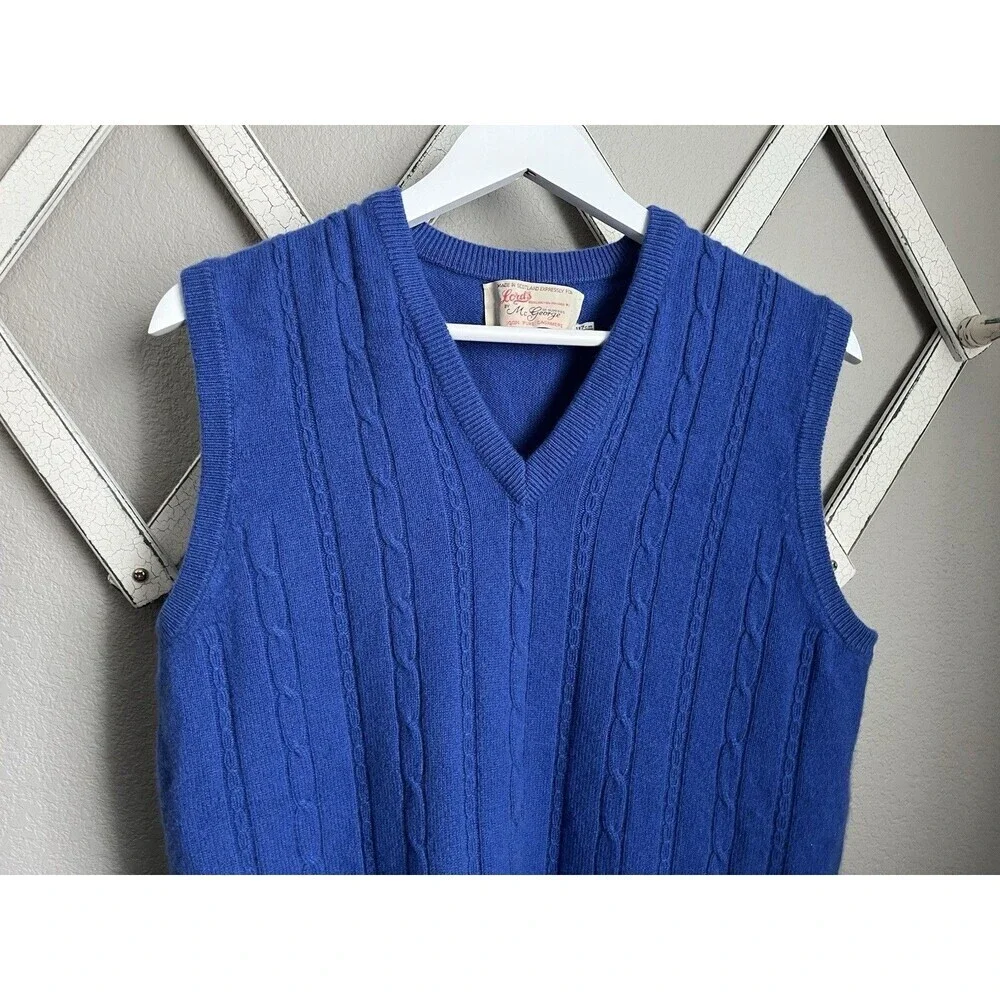 Lord’s by McGeorge of Dumfries Men's Pure Cashmere Sweater Vest Scotland - Blue